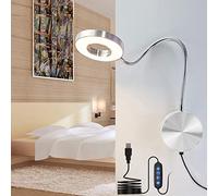 LANMOU 5W Wall Lamp Indoor Dimmable LED Reading Lamp Gooseneck Flexible Bedside Lamps with Switch, Modern Minimalist Wall Sconce with 3 Colour Temperatures, USB Socket,Silver