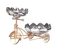 LANMOU Bicycle Fruit Plate Crystal Glass Fruit Bowl 2 Tier Flower-Shaped Fruit Bowl with Metal Frame, Irregular Decorative Snack Dessert Plate Table Centerpiece Decoration