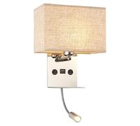 LANMOU LED Wall Lamp Modern Warm White Reading Lamp USB Port Adjustable Tube Bedside Wall Light with Switch Bedroom Night Light Fabric Screen Indoor Reading Lighting, Beige