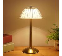 LANMOU Modern Rechargeable Cordless Table Lamp, LED Battery Powered Touch Table Lamp, Portable Gold Dimmable Bedside Lamp, 3 Color Modes & Stepless Dimmable, 1800 mAh Battery, Acrylic Lampshade