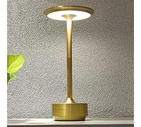 LANMOU Rechargeable Cordless LED Table Lamp, Vintage Aluminum Retro Touch, Dimmable Brightness, Portable, 3 Color Temperature (Gold)