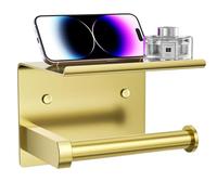 LANMOU Self Adhesive Toilet Roll Holder with Shelf, Wall Mounted Toilet Paper Holder Modern Gold Toilet Paper Roll Holder for Kitchen and Bathroom Accessory