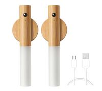 LANMOU USB Rechargeable Wooden Wall Light Indoor Wall Lamp with Motion Sensor, Warm White Wireless Battery Wall Lights with Switch, Magnetic Bed Lamp, Battery Operated, for Bedroom Stairs (B)
