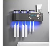 LANMOU UV Toothbrush Sanitizer Bathroom Toothbrush Holder Wall Mounted with Sterilizer and Drying Function Induction Toothbrush Sterilizer, Electric Toothbrush Holder, Timing Function (Black)