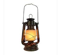 LANMOU Vintage Lantern Rechargeable LED Battery Camping Lantern Retro Storm Outdoor Cordless Table Lamp Realistic Flame Light Hanging Oil Lamp with Dimmable Switch, 1800 mAh, Bronze
