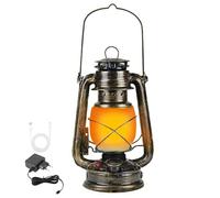 LANMOU Vintage Lantern Rechargeable LED Battery Camping Lantern Retro Storm Outdoor Cordless Table Lamp Realistic Flame Light Hanging Oil Lamp with Dimmable Switch, 1800 mAh, Bronze