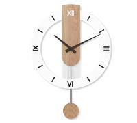 LANMOU Wooden Silent non Ticking Wall Clock with Pendulum for Living Room, 40 * 55cm Large Roman Numerals Modern Decorative Pendulum Clock, Battery Powered, White