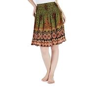 Lannaclothesdesign High Waisted Skirts for Women Short Flowy Summer Skirt Trendy Outfit Knee Length Boho Clothing Fall Skirts, Green Flower Mandala, M-L