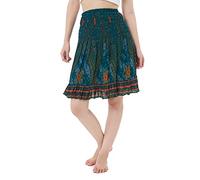 Lannaclothesdesign High Waisted Skirts for Women Short Flowy Summer Skirt Trendy Outfit Knee Length Boho Clothing Fall Skirts, Teal Flower Eye, M-L