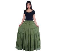 Lannaclothesdesign Women's Cotton Long Ruffle Full Circle Long Skirts Maxi Skirt One Size Green