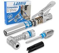 LANNIU Grease Gun Coupler Kit - 12000 PSI Strong Lock Grease Coupler with 90 Degree Grease Coupler Adapter & Grease Needle Tip, Heavy Duty Lubrication Grease Gun Tips for All 1/8'' NPT Fittings