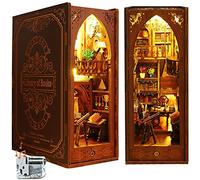 Lannso DIY Book Nook Kit, DIY Dollhouse Booknook, Library Booknook 3D Wooden Puzzle Bookends, Book Nook Miniature Kits with LED Light for Adults(SL6-A)