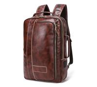 LANNSYNE Men's Full Grain Leather Expandable 15.6 Laptop Backpack Tote Shoulder Travel Bag, Yellow, L, Leather Expandable Backpack Fits 15.6 Laptop