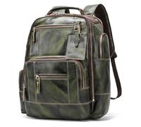 LANNSYNE Vegetable Tanned Leather Backpack for Men, 15.6" Laptop Backpack Camping Travel 24L Rucksack