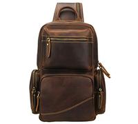 LANNSYNE Vintage Full Grain Leather Sling Bag Chest Bag Crossbody Single Strap Backpack for Men