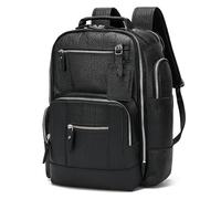 LANNSYNE Vintage Genuine Leather Backpack for Men, 15.6" Laptop Backpack Camping Travel 24L Rucksack, Black, Fits 15.6“ laptop, Leather Backpack Fits15.6" Laptop