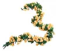 Lannu 2 Pack Artificial Rose Vine Flowers Fake Garland Ivy Flowers Silk Hanging Garland Plants for Home Wedding Party Decorations, (HOT Pink) (Champagne)
