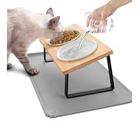 Lannvan Elevated Cat Feeder, Dog Feeder, Cat Feeders Inclined 15° Ceramic with Non-Slip Mat, Anti-Vomiting Cat Bowl, Feeders and Drinkers for Cats and Dogs Small