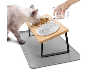Lannvan Elevated Cat Feeder, Dog Feeder, Cat Feeders Inclined 15° Ceramic with Non-Slip Mat, Anti-Vomiting Cat Bowl, Feeders and Drinkers for Cats and Dogs Small