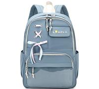 Lanola Teen Girl School Backpack Casual Daypack Bookbag Elementary College Travel Backpack with Cute Ribbon for Girls, Blue, M, Travel Backpacks