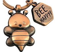 LANOLU Bee Happy Keychain, Encouragement Gift, Lucky Charm Keychain, Gardener Gifts, Partner Keychain, Bumblebee Pendant as Metal Figurine