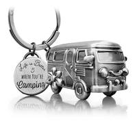 LANOLU Camping Keyring Camping Luck, Caravan Gift, Motorhome Gift for Camping and Camper, 3D Trailer Caravan Accessories Made of Metal, silver, Keyring