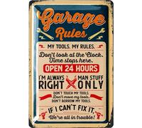 LANOLU Garage Signs GARAGE RULES Vintage Sign for Garage, Man Cave Garage Metal Signs, Dad Garage Decor, Funny Mechanic Signs for Men, Shop Decor 12x8"