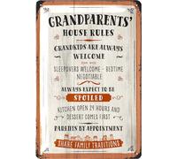 LANOLU Grandparents House Rules, Vintage Tin Sign in Wood Sign-design for Grandpa & Grandma, Grandkids Welcome, Family Wall Decor, Vintage Metal Signage, 12x8"