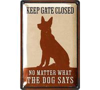 LANOLU Keep Gate Closed Sign Dogs Vintage Tin Sign, Dogs Present On Property Sign, Dog in Yard Keep Gate Closed, Please Keep Gate Closed, Beware of Dog Signs for Fence, Funny, Metal 12x8"