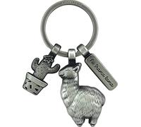 LANOLU Llama Keyring, Alpaca Keyring Animals Metal with Engraving No Drama Llama, Lucky Pendant Key, Cute Kawaii Lucky Charm for BFF with 3D Figure, Llama Gift, Vintage silver, S, Keyring
