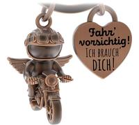 LANOLU Motorcycle Keyring Angel, Biker Ride Careful, Motorcycle Gifts for Men, Gifts for Motorcyclists Made of Metal, Vintage copper