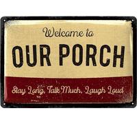 LANOLU Porch Sign Vintage Signage, Metal Signs Vintage Sign, Welcome to Our Porch Sign Outdoor, Welcome To The Porch Sign, Rustic Porch and Patio Decor 12x8"