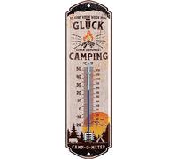 LANOLU Retro Tin Sign Camping Thermometer - Camper Gifts for Motorhome Drivers Funny Caravan Decoration Vintage Garden Decoration Tent Site 8 x 28 cm