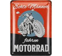LANOLU Retro Tin Sign Real Men Driving Motorcycle - Gift Idea for Men and Bikers - Funny Tin Sign Sayings, Sign for Workshop and Garage - Decorative Vintage Metal Sign 15 x 20 cm