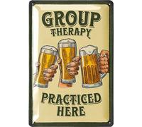 LANOLU Vintage Beer Sign - GROUP THERAPY PRACTICED HERE - Beer Signs for man Cave, Metal Beer Signs, Funny Metal Bar Signs, Vintage beer signs - Embossed 12x8"