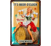 LANOLU Vintage Beer Sign - IT`S BEER O`CLOCK SOMEWHERE - Beer Signs for man Cave, Metal Beer Signs, Funny Metal Bar Signs, Vintage beer signs - Embossed 12x8"