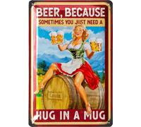 LANOLU Vintage Beer Sign - Sometimes You Need A Hug In A Mug - Beer Signs for man Cave, Metal Beer Signs, Funny Metal Bar Signs, Vintage beer signs - Embossed 12x8"