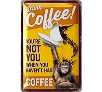 LANOLU Vintage Metal Coffee Sign - DRINK COFFEE MONKEY Coffee pictures for coffee Bar, Funny Coffee Signs for Kitchen, metal decor signs, metal kitchen signs wall decor, metal signs vintage 12x8"