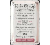 LANOLU Vintage Tin Sign - 7 Rules of Life, Home Belief, Happiness & Kitchen Decor, Family & House Rules - 12x8"