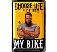 LANOLU Vintage Tin Sign - CHOOSE LIFE don#t touch MY BIKE - Biker Rules, Motorcycle Wall Decor, Vintage Metal Art, motorcycle metal sign for garage - embossed 12x8"