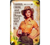 LANOLU Vintage Tin Sign Garden I KNOW THINGS, Farmhouse Metal Signs, Funny Garden Signs, Gardening Decorative Signage, Garden Plaque Decorative Outdoor Metal Signs for Outside Wall, Porch, Patio 12x8"
