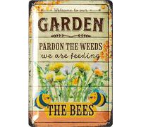 LANOLU Vintage Tin Sign Garden We Are Feeding the BEES, Farmhouse Metal Signs, Funny Garden Signs, Garden Plaque Decorative Outdoor Metal Signs for Outside Wall, Porch Patio 12x8"