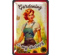 LANOLU Vintage Tin Sign Gardening is my Therapy, Farmhouse Metal Signs, Funny Garden Signs, Garden Plaque Decorative Outdoor Metal Signs for Outside Wall, Porch Patio 12x8"