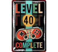 LANOLU Vintage Tin Sign - LEVEL 40 - Perfect 40th Birthday Gifts for Men, Dirty 40 Birthday Decorations for Him, Men Birthday Gifts, 40th Birthday Gift, 12x8"