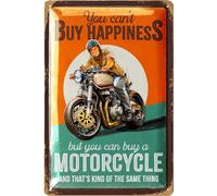 LANOLU Vintage Tin Sign Motorcycle You can't Buy Happiness - Motorcycle Signs for Garage, Vintage Motorcycle Wall Art Decor, Metal Motorcycle Sign, Motorcycle Enthusiast Gifts, 12x8"