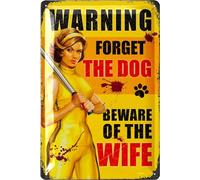 LANOLU Vintage Tin Sign WARNING WIFE DOG, Man Cave Accessories, Metal Signs for Garage, Wall Decor for Men, Funny Signs, Stuff for Men, Funny Dog Signs 12x8"