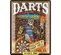 LANOLU XXL Vintage metal Tin Sign WECLOME to DART HELL Man Cave darts accessoies, Dart Gifts for men, Dart Board Accessories, Vintag Metal Signs, Games for Man Cave Wall, 12x16"