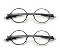 Lanomi 2 Pack Reading Glasses 4.0 3.75 3.5 3.25 3 2.75 2.5 Women Small Circle Frame Clear Lens Flexible Vintage Round Eyeglasses Reader Glasses For Men (2 Pack (Matt grey + Matt grey), 3.50)