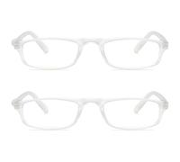 Lanomi 2 pairs Rectangle Reading Glasses with Blue Light Blocking Women Mens Compact Lightweight Plastic Clear Frame Narrow Readers Eyewear with Spring Hinges 2 Pack Clear Rim Glasses 3.5