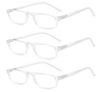 Lanomi 3 pairs Rectangle Reading Glasses with Blue Light Blocking Women Mens Compact Lightweight Plastic Clear Frame Narrow Readers Eyewear with Spring Hinges 3 Pack Clear Rim Glasses 2.0
